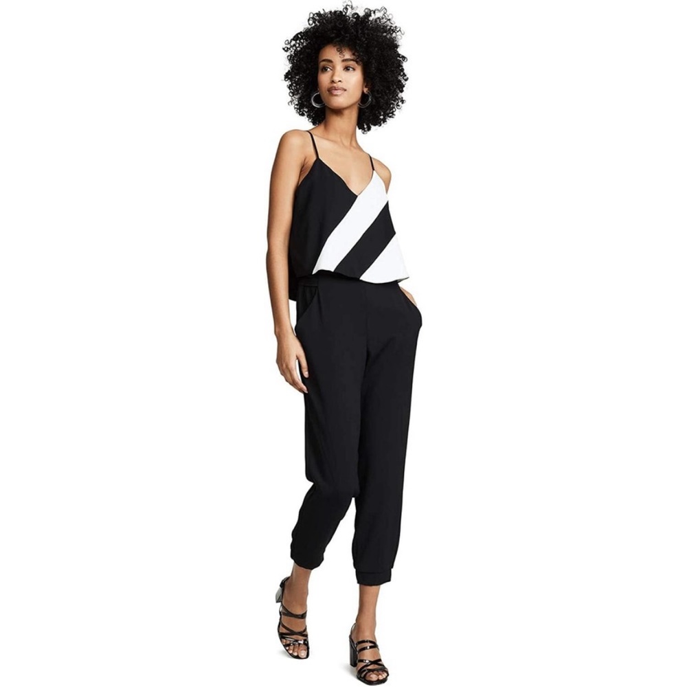 Parker Frida Combo Sleeveless Crop Jogger Jumpsuit Black/White Size 6